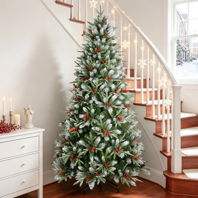 Frosted Artificial Christmas Tree with Pine Cones and Berries