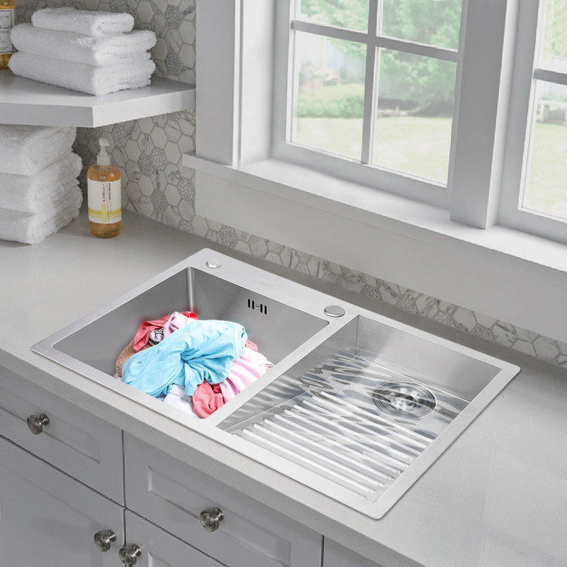 Household Stainless Steel Laundry Sink With Washboard