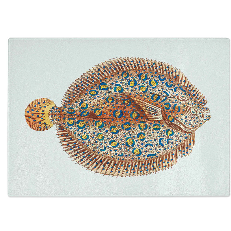 Tempered Glass Argus Flounder Fish Chopping Board, 39 cm W x 28.5 cm L