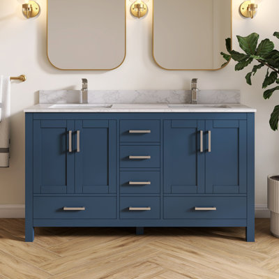 Felix 60'' Fully Assembled Double Bathroom Vanity With Engineered Marble Top and Backsplash