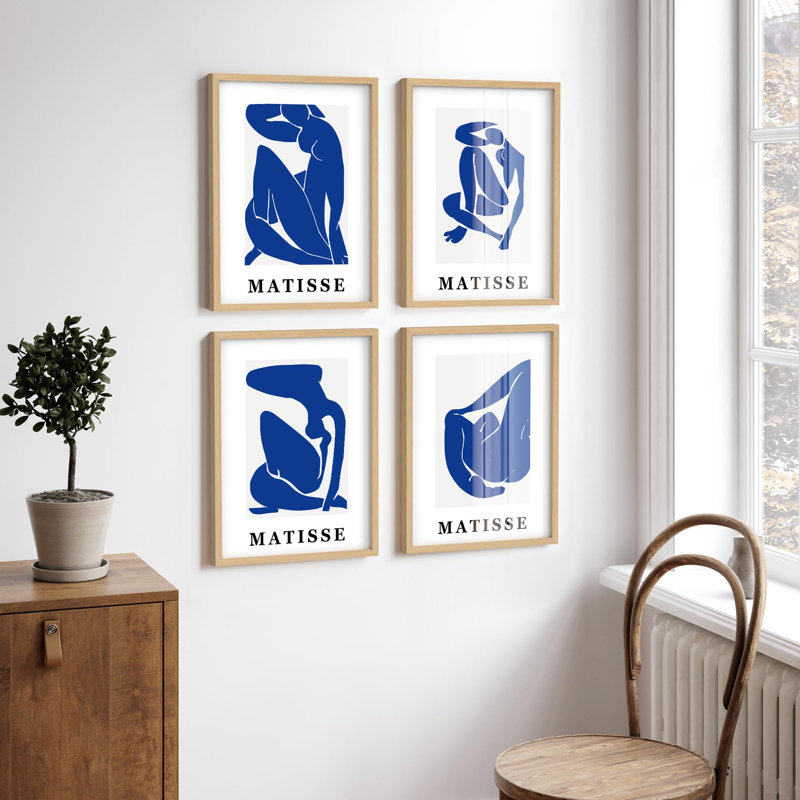 "Matisse d'inspiration bleue, personnages abstraits et décorations modernes", 4 pièces, Naturel, H 10 po x l 8 po