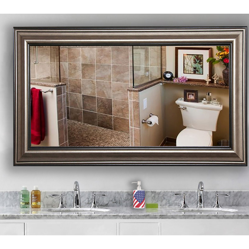 Carmenlita Wood Flat Wall Mirror, 65.5" H x 35" W, Antique Silver/Black