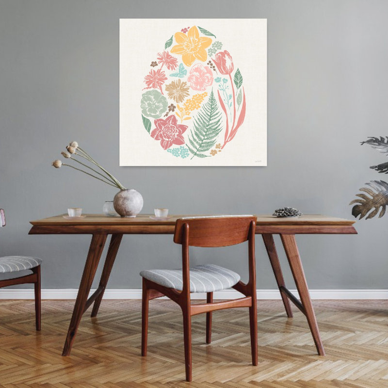 «Spring Delight», art contemporain abstrait, jonquille, fougère et tulipe, H 32 po x l 32 po