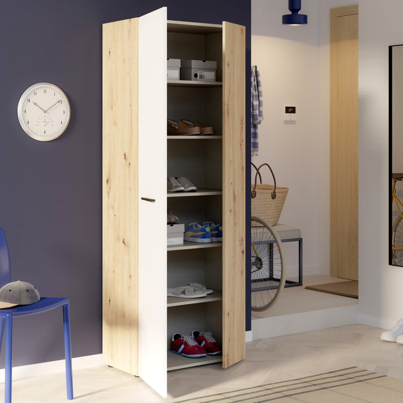 Shilu 18 Pair Shoe Storage Cabinet, White/Oak