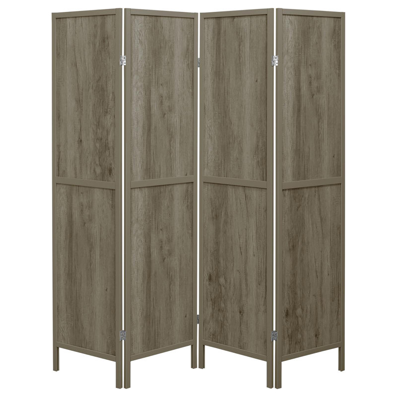 Grey Wood And Light Grey 4-Panel Folding Room Divider Privacy Screen | Gift Idea, Gray Wood