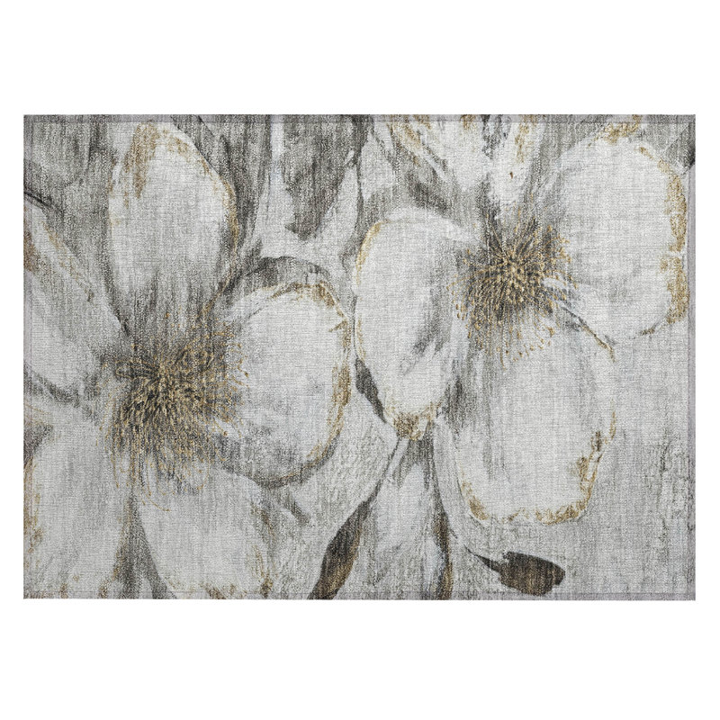 Machine Washable Indoor/Outdoor Xhevrie Silver Rug, Rectangle 1'8" x 2'6"