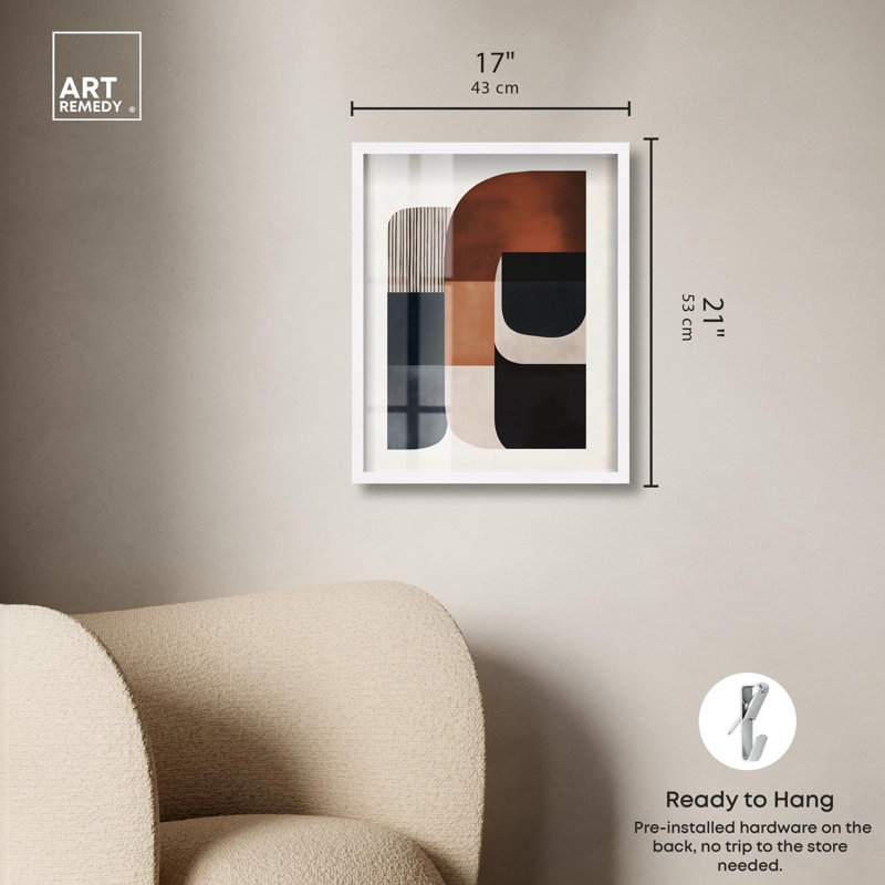 «Intersecting Arcs I Shadowbox Print Midcentury Art» par Art Remedy, H 21 po x l 17 po, Blanc