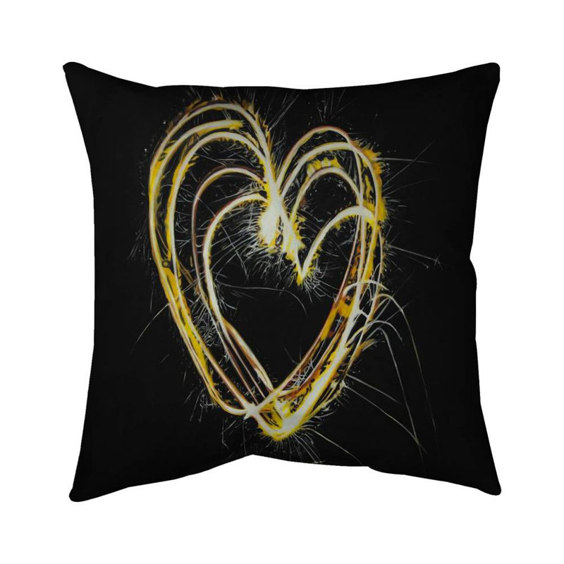 Fireworks heart - 20"x20" Throw pillow - Poly twill - Print on demand, Black/Gold