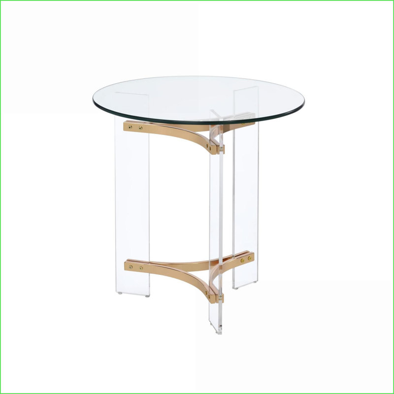 Table basse ronde à finition dorée avec plateau en verre trempé, base en métal facile à nettoyer et à assembler