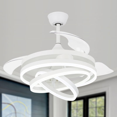 Orren Ellis 42" DIY Shade White Modern Ceiling Fan with Lights and Remote, Quiet and Reversible DC Motor, 6-Speed Ceiling Fan for Bedroom