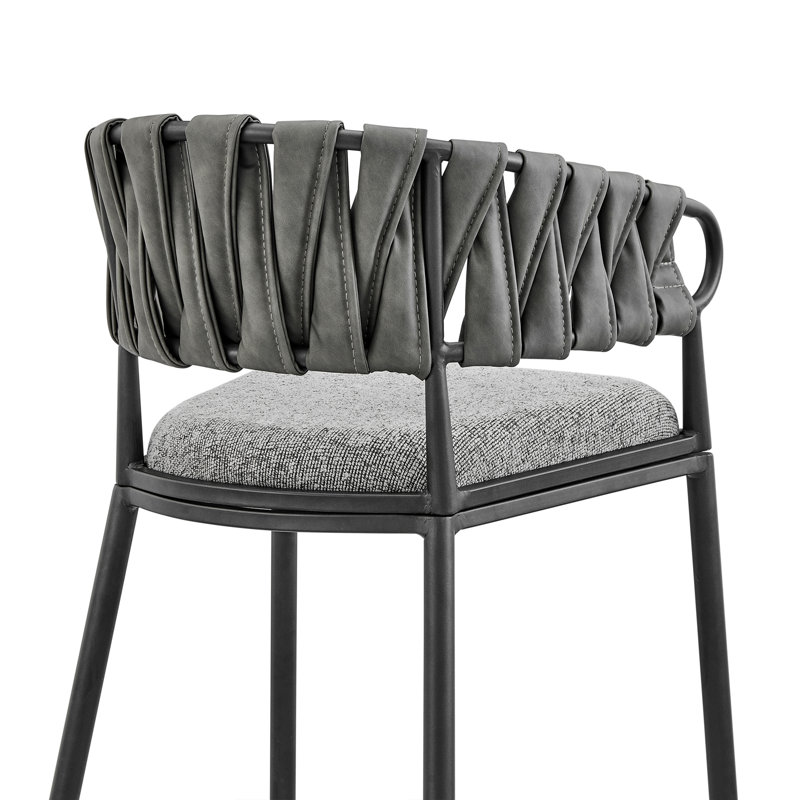 Tabouret de bar 30 po Zaren en métal noir avec tissu gris et similicuir