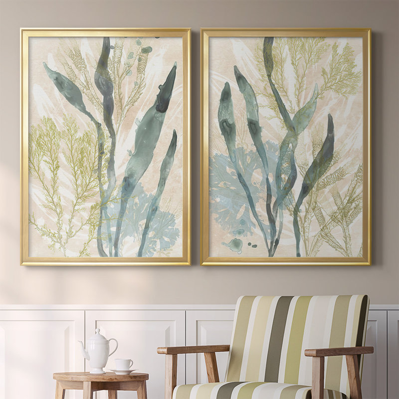 " Vintage Ocean Jewels I " 2 - Pieces Painting Print, 24.5" H x 37" W x 1.25" D, Gold