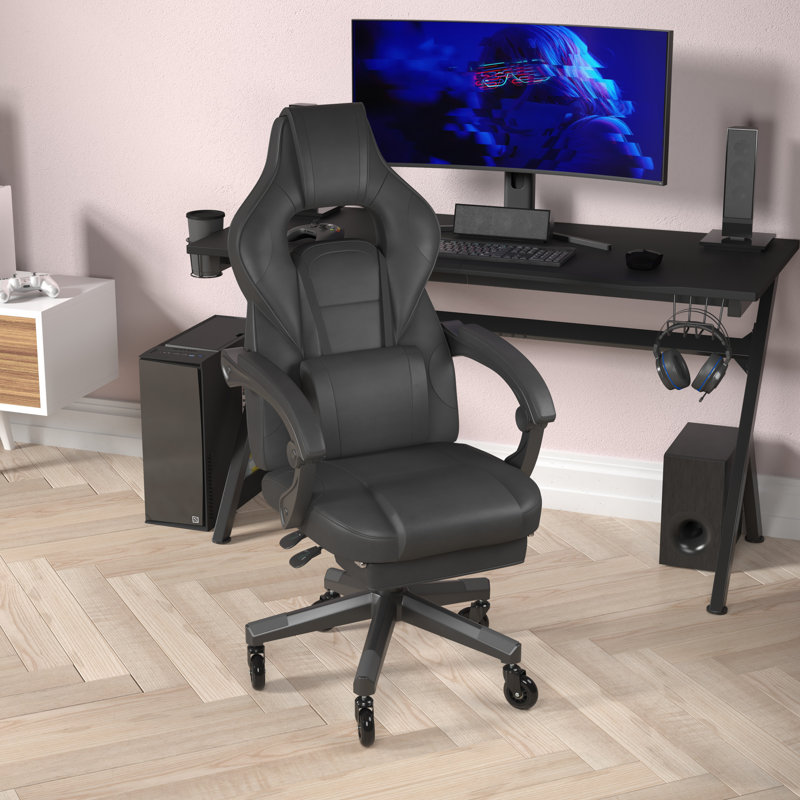 Kaysten Office Gaming Chair with Skater Wheels & Reclining Arms, Black/Back