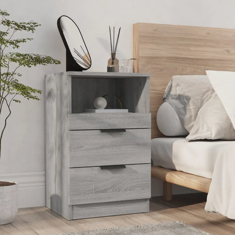 40cm W Manufactured Wood Bedside Table, Set of 2, Light Grey