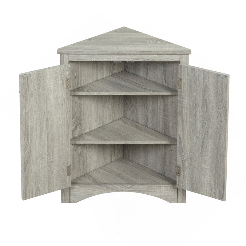 Oak Triangle Bathroom Storage Cabinet with Adjustable Shelves, Freestanding Floor Cabinet for Home Kitchen, Natural