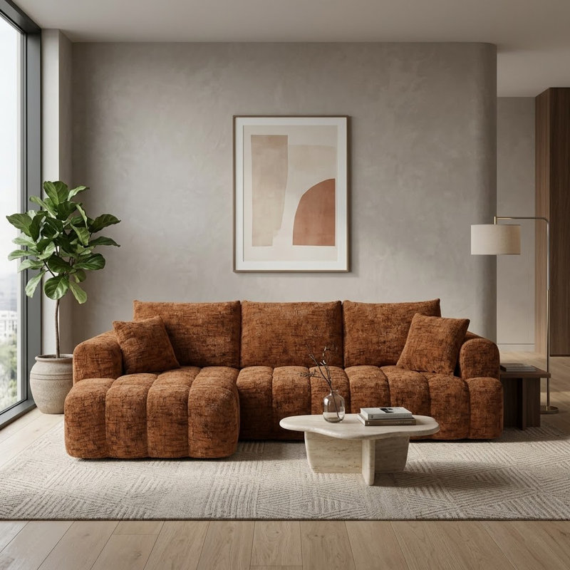 Canapé Boneless, canapé modulaire en L Chenille, Orange, Left Hand Facing