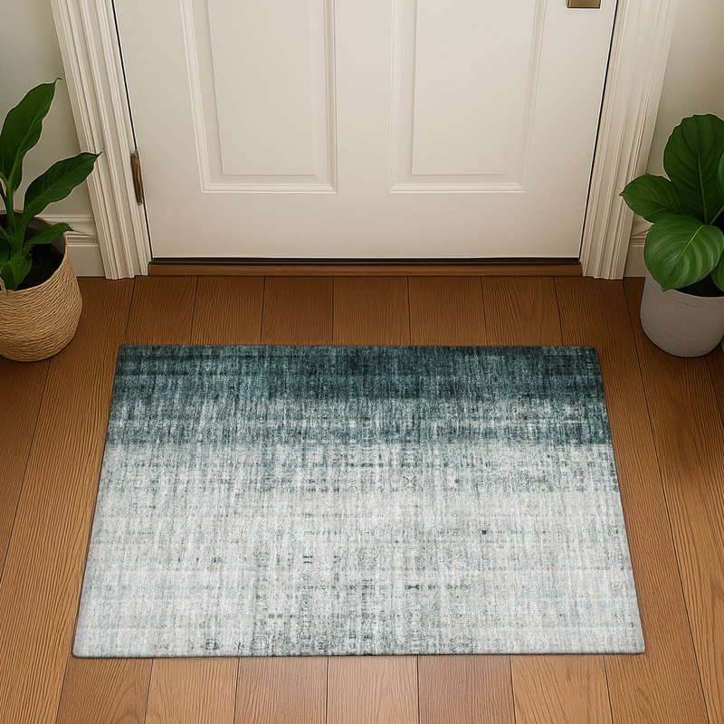 Premium Machine Washable Mayfield AMF2240 Striped Rug, 1'8" x 2'6", Teal