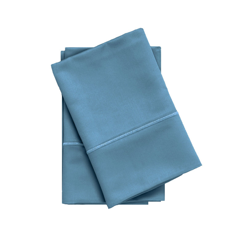 Traditional Egyptian Cotton Sateen Striped Pillowcase Set, Standard, Baby Blue