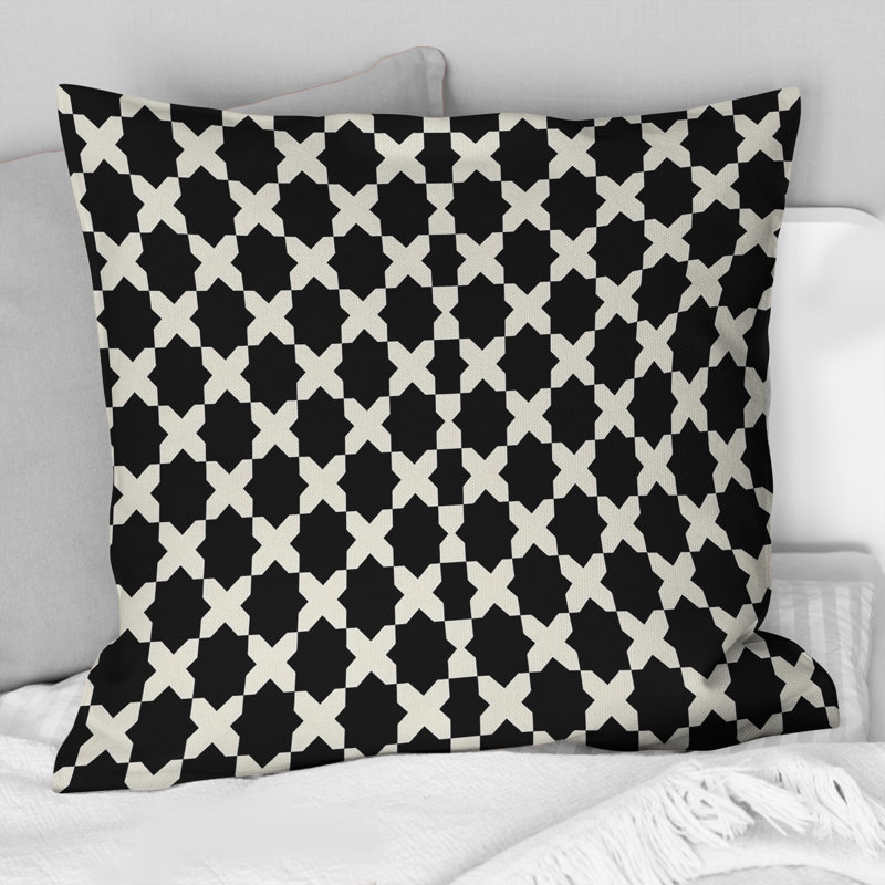 Coussin moderne noir Houndstooth IV - moderne, H 18 po x l 18 po