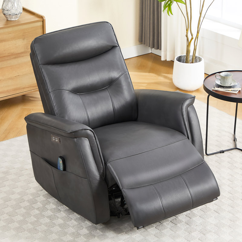 35'' Wide Modern Vegan Leather Electric Power Recliner with Massage & Heat , Gray