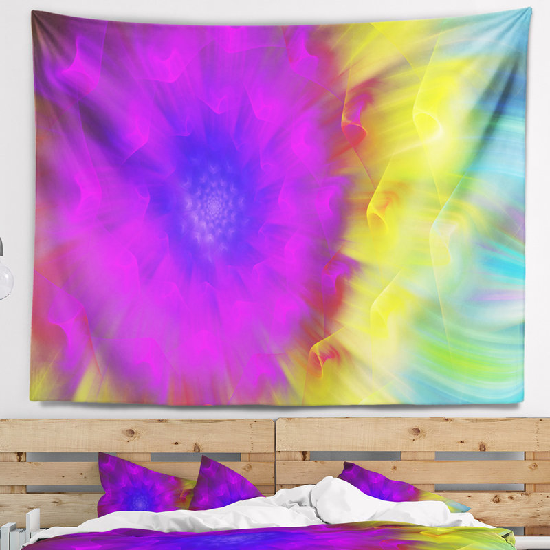 Tapisserie florale mauve à motif de pissenlits, H 68 po x l 80 po