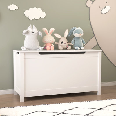 Kids Wooden Toy Box Storage with Safety Hinged Lid for Ages 2+