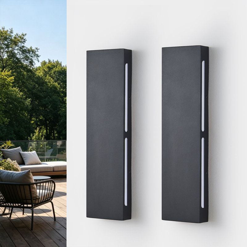 2 Packs Outdoor Wall Sconces Black Hardwired Integrated LED Ponce, 23.6" H x 6.3" W x 2" D