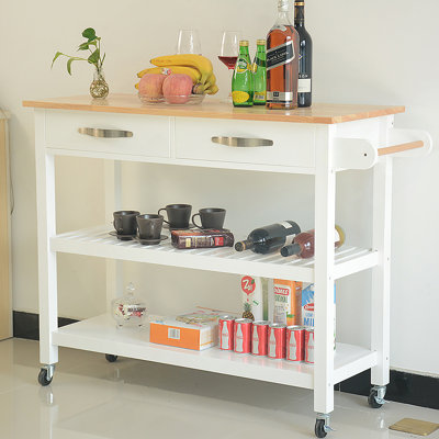 Kitchen Island & Kitchen Cart, Kitchen Island With 2 Lockable Wheels