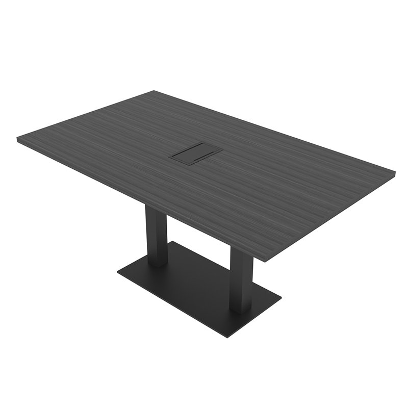 Table de conférence rectangulaire avec base en métal double | Unité électrique, Noir mat, Nuit asiatique, L 72 po x l 48 po