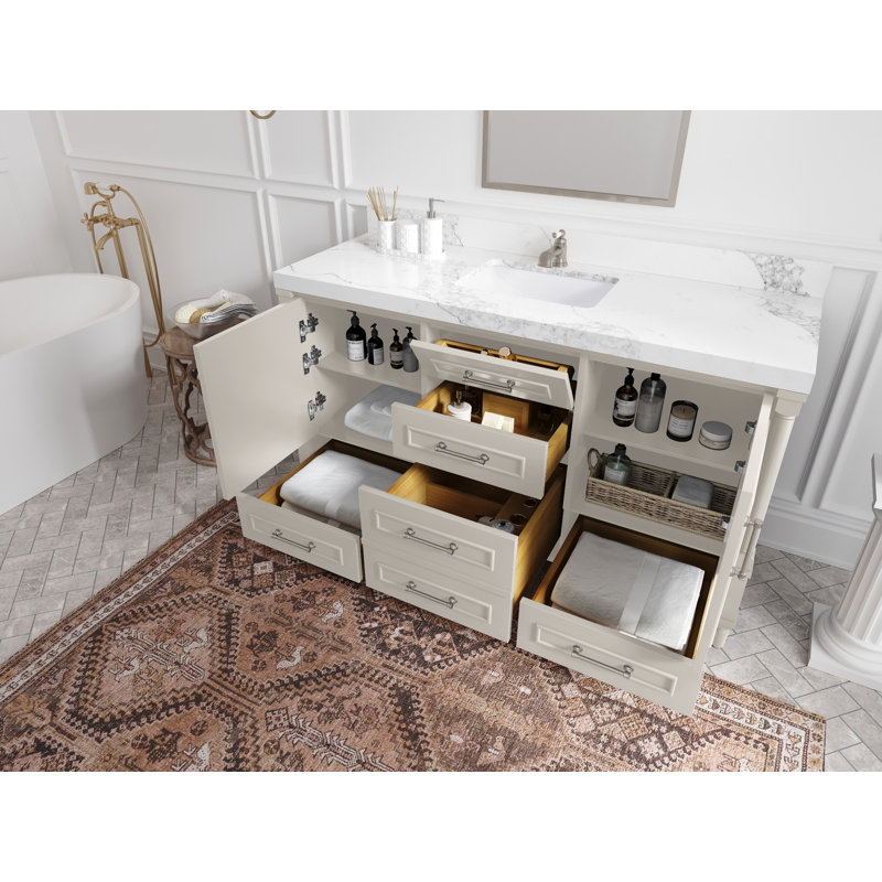 Meuble-lavabo simple 60 po avec plateau Aberdeen, Gris Piatra