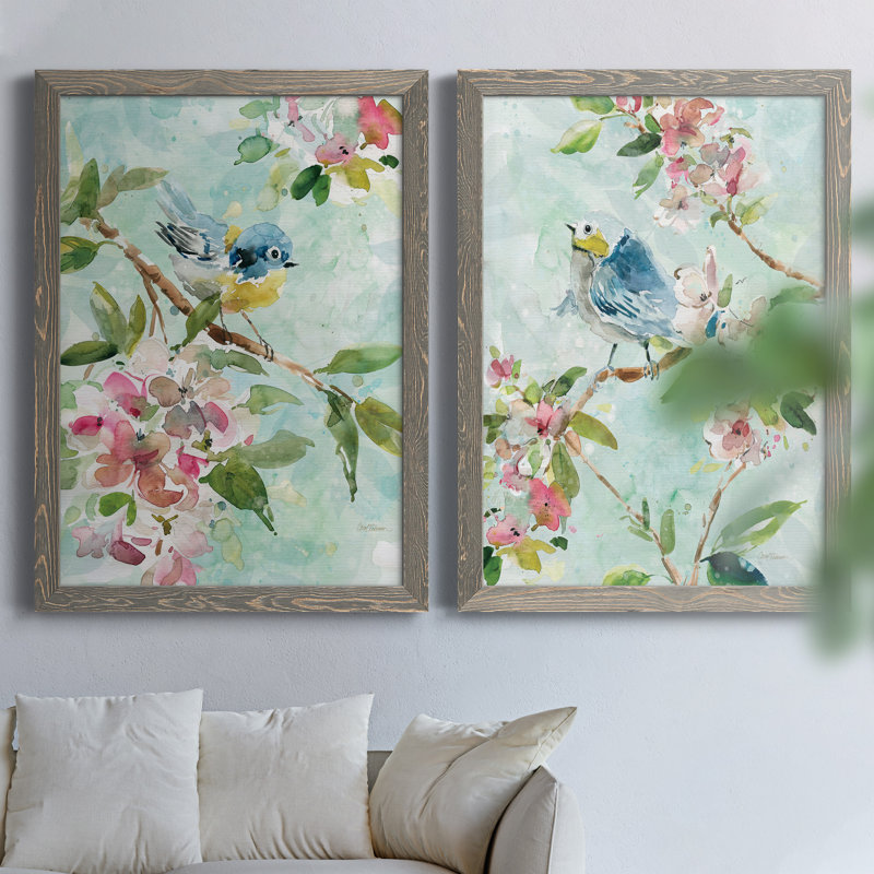 «Asbury Garden Song I», ensemble de 2 peintures sur toile encadrées, H 44 po x l 31 po x P 1 po, Encadré gris