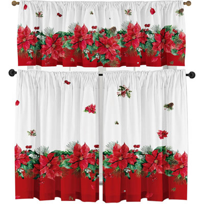 Ensemble de 3 panneaux de cantonnières, passe-tringle rouge, blanc et vert, décor festif pour la chambre à coucher, la salle de bain et la buanderie