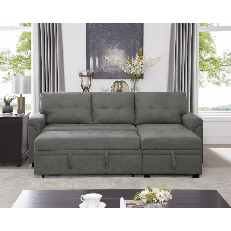 Naara Modular Sofa Bed with Storage and White Sofa Bed, Reversible Sofa Bed, gris
