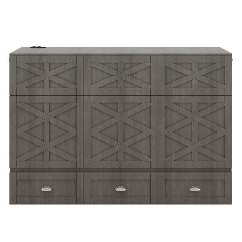 Armoire lit escamotable Murphy avec station de charge et tiroir de rangement, cadre de lit plateforme pliable en bois, Double