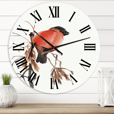 Bouvreuil rouge sur une branche - horloge murale traditionnelle