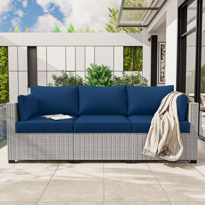 8-Piece Outdoor 4" Replacement Cushion Set Seat/Back Cushion(Set Of 3 Seats, 3 Backs, 2 Short Backs), Blue