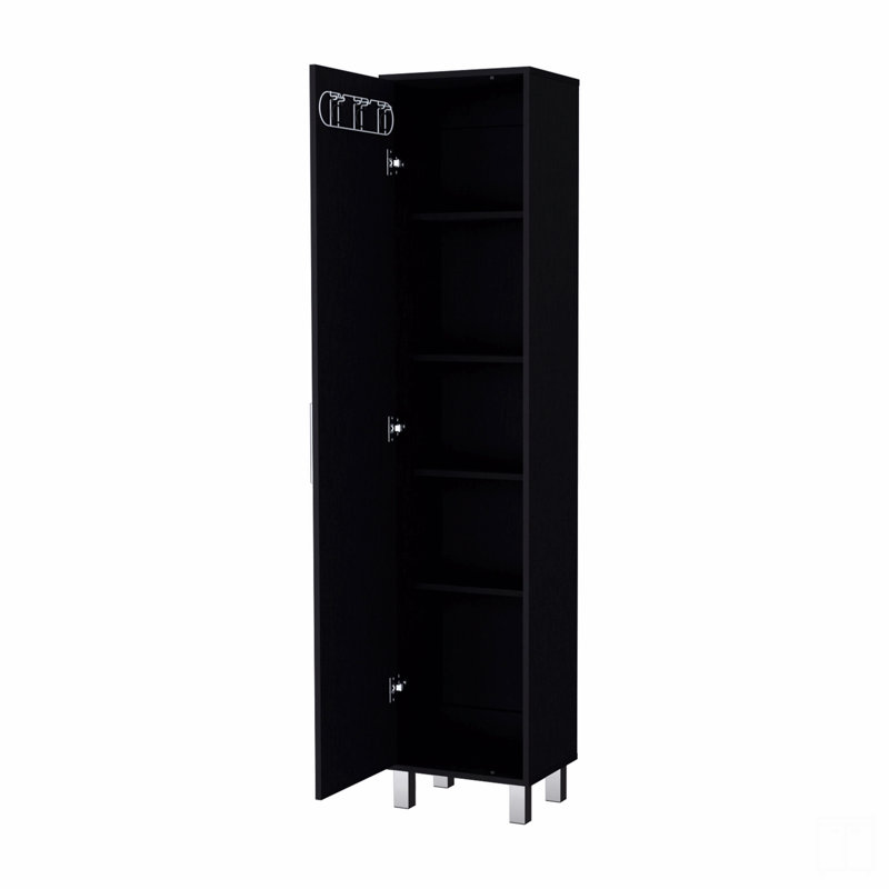 1-Door Cabinet With 3 Broom Hangers, Black