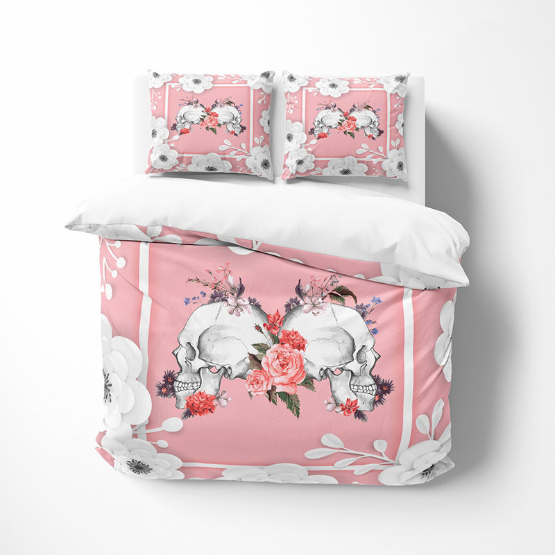  Ensemble de housse de couette en microfibre rose et blanc 3 pièces, Housse de couette simple + 2 très grandes taies d