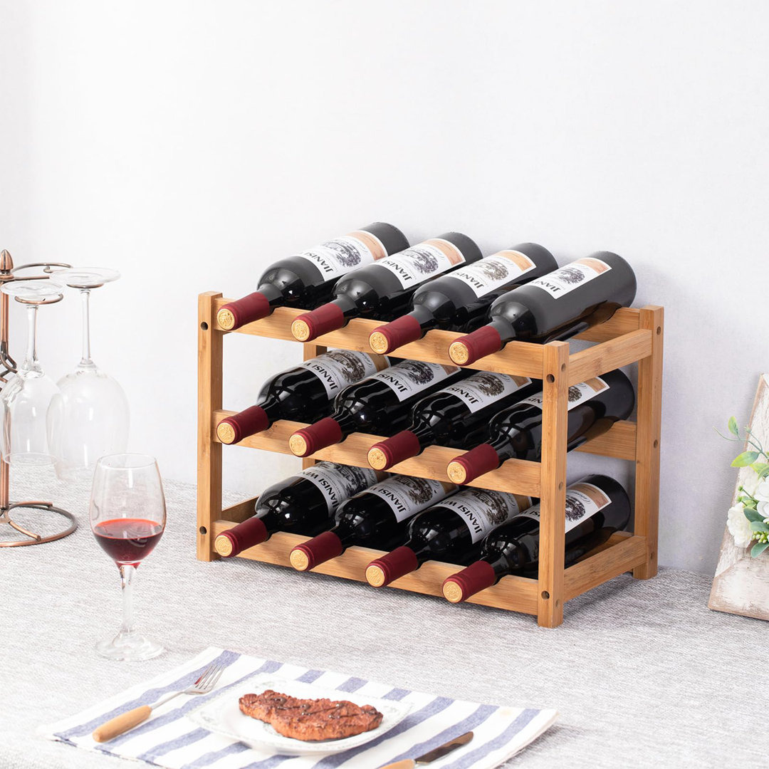 12 Bottle Tabletop Wine Bottle Rack Beige