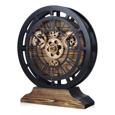 Roman Numeral Wood Quartz movement / Crystal Tabletop Clock in Black