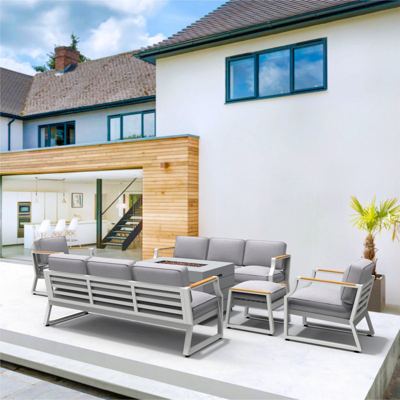 7 - Person Patio Conversation Set with Cushions, White