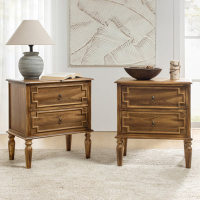 Timar Traditional 23.75''W Solid Wood 2-Drawer End Table with Charging Station