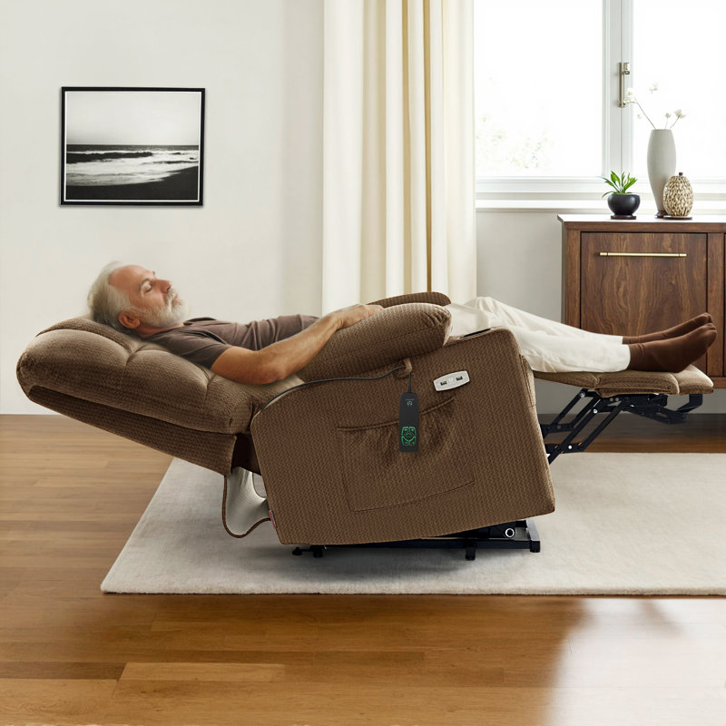 Nihat   Lay Flat Dual Motor Power Recliner Lift Chair with Massage and Heat, Brown 100% Polyester