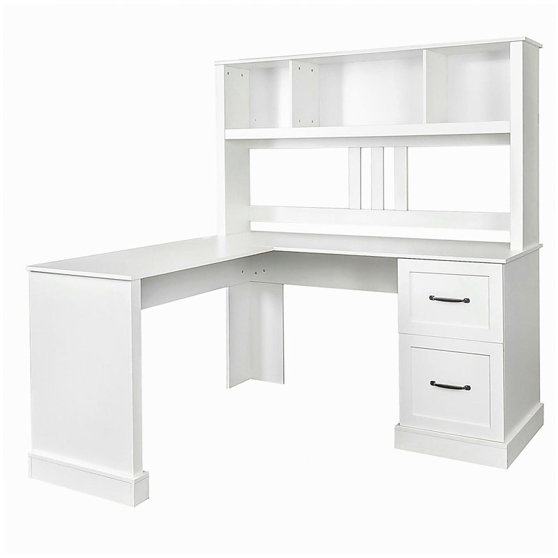 Bureau d'ordinateur personnel avec armoire, finition laquée blanc clair