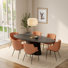 Table de salle à manger Adara 79 po en noir et 6 fauteuils Krishaang caramel foncé