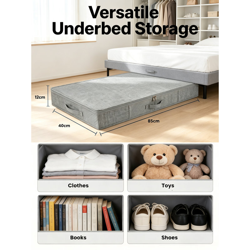 2pk 12cm Underbed Storage Boxes with Zipped Lids