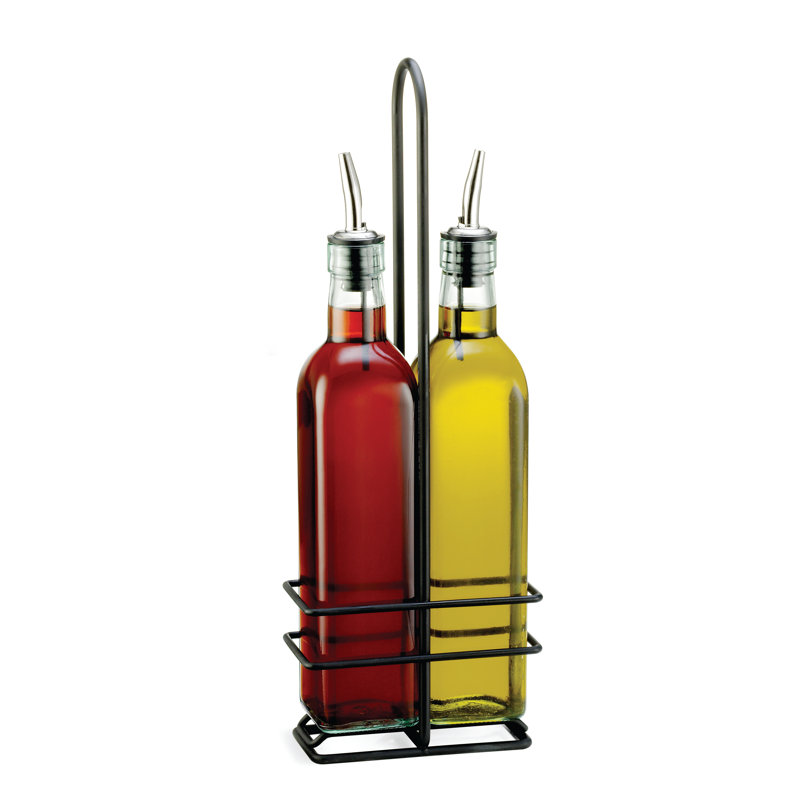 Bouteilles d'huile et de vinaigre 16 oz, support en acier thermolaqué noir TableCraft Prima Collection