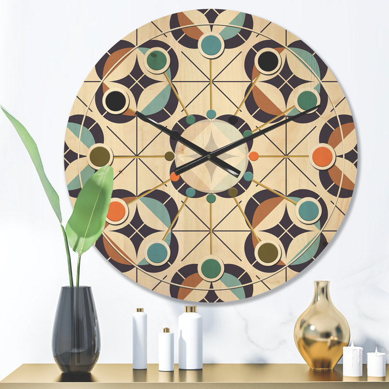 Horloge murale en bois à motif géométrique VI, Moyen