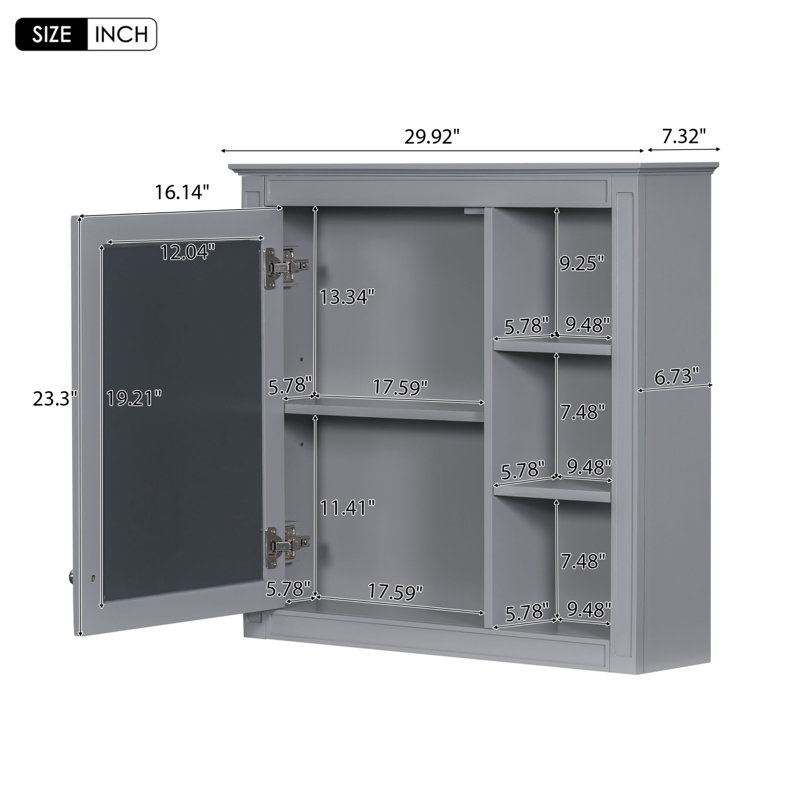 Armoire à pharmacie à miroir murale l 30 po H 28 po, Gris