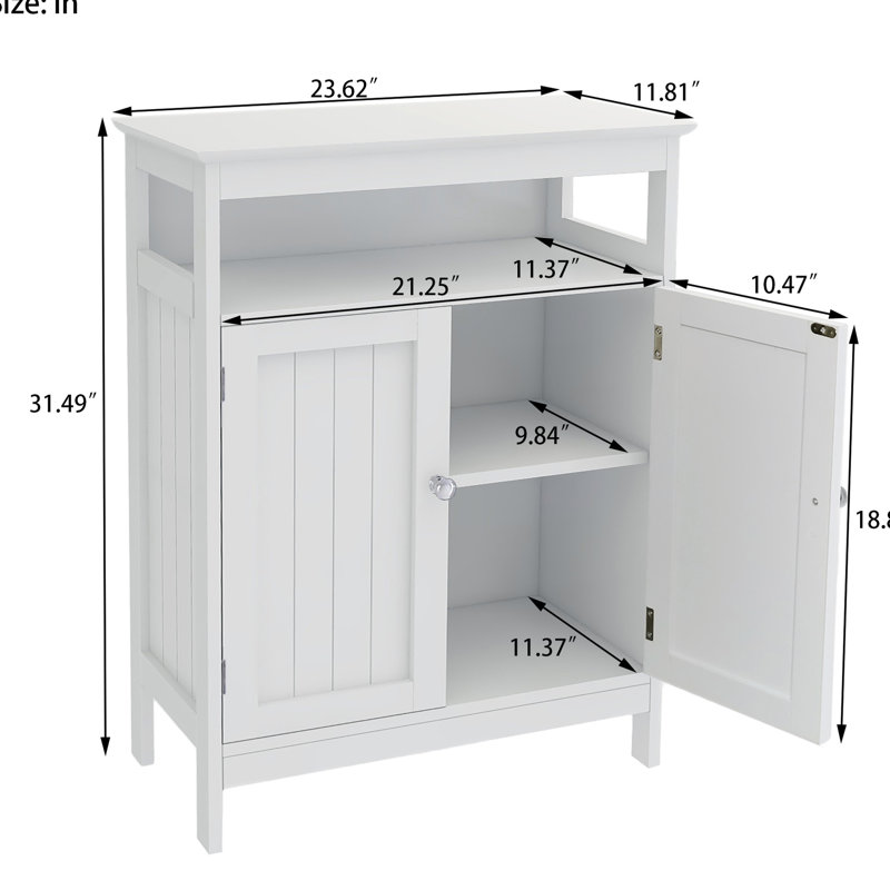 White Bathroom Floor Cabinet With Double Shutters, Dependable , Painting, Generous Storage, Simple Assembly Procedure Storage In White, Shutter Door Design, Painted Ample